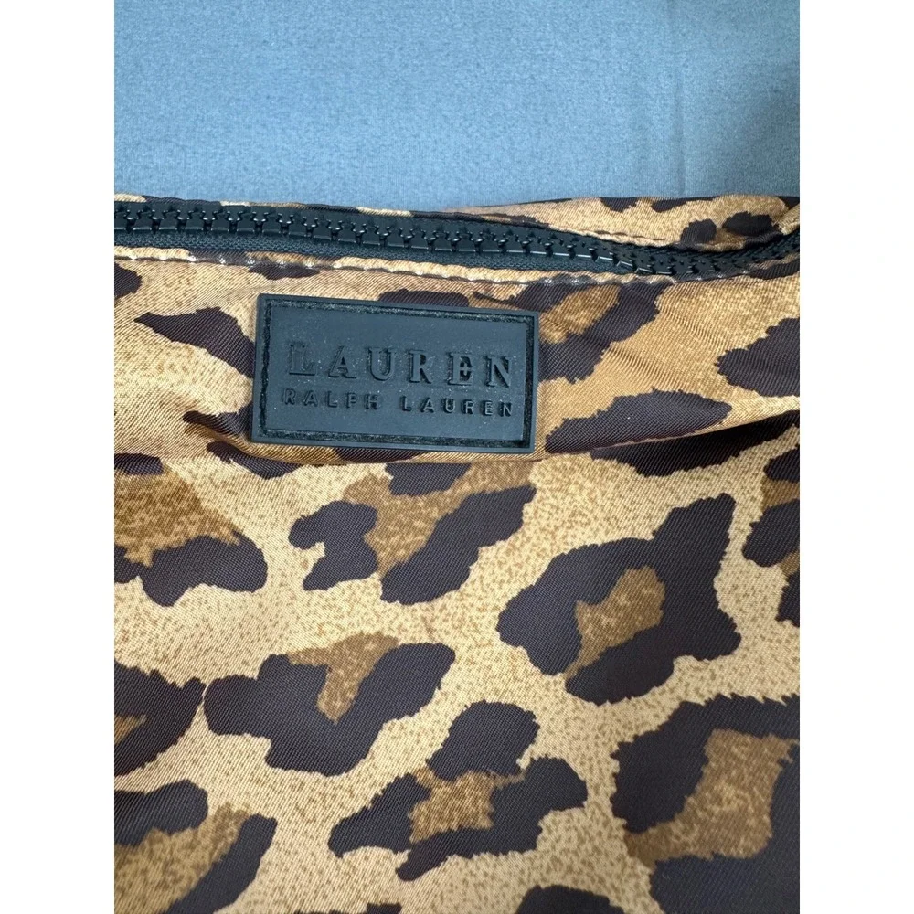 Lauren Ralph Lauren Leopard Print Shoulder Bag Black Strap Zip Close Nylon EUC!